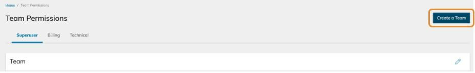 From the Team Permissions page select Create a Team to the right of the screen.