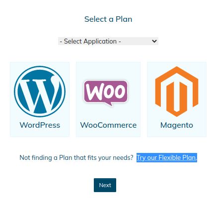 To choose Flexible cloud hosting plans, click on the Try our Flexible Plan link.