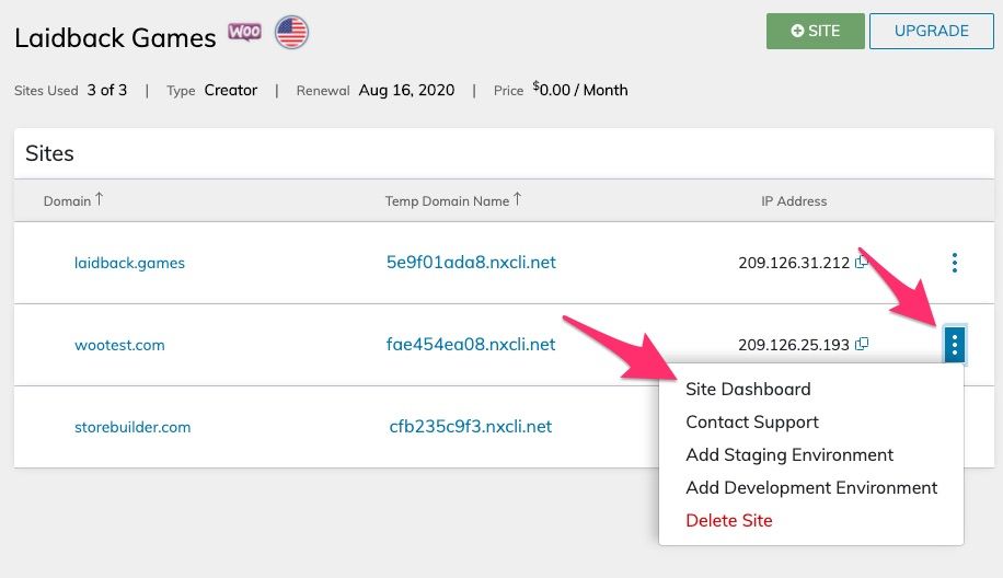 Control panel showing how Nexcess supports multiple domain hosting.