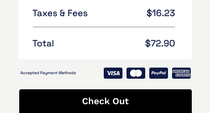 Screenshot of mobile shopping cart checkout with taxes and fees automatically deducted from the total